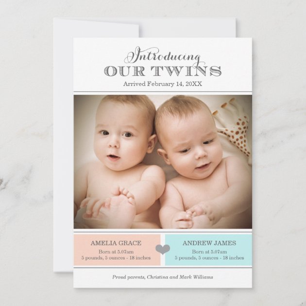 Twins Birth Announcement Card | Baby Girl and Boy