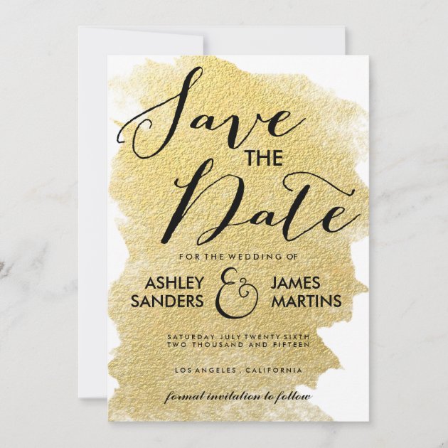MODERN FAUX GOLD SAVE THE DATE (front side)
