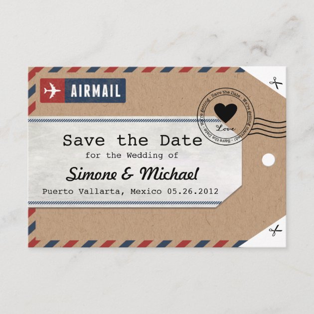 Kraft Paper Airmail Luggage Tag Save the Dates Save The Date