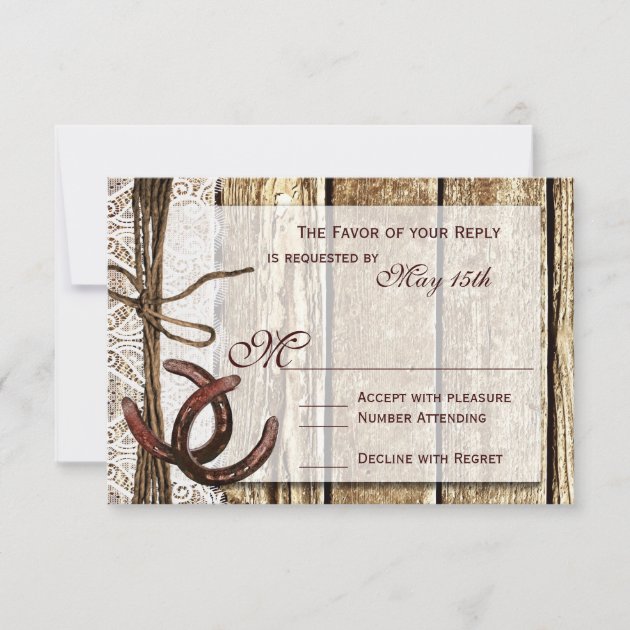 Rustic Country Horseshoe Wood Wedding RSVP Cards