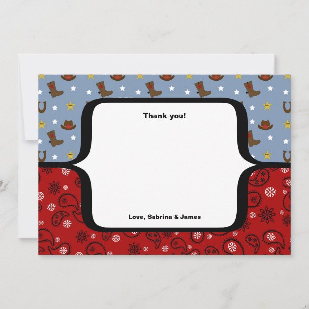 Cowboy Baby Shower Thank you note red blue