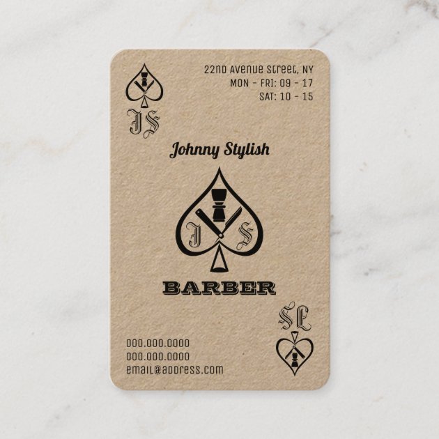 Ace of barbers kraft business card (front side)