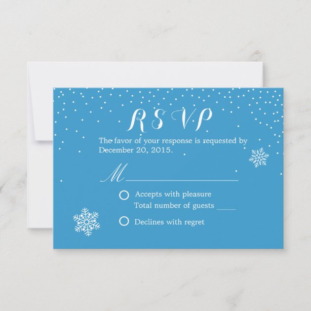 Simple Snowflakes Blue Winter Wedding RSVP Cards (front side)