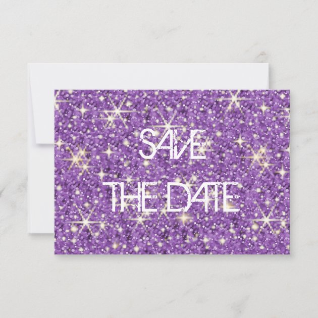 Purple sparkle starry glitter save the date