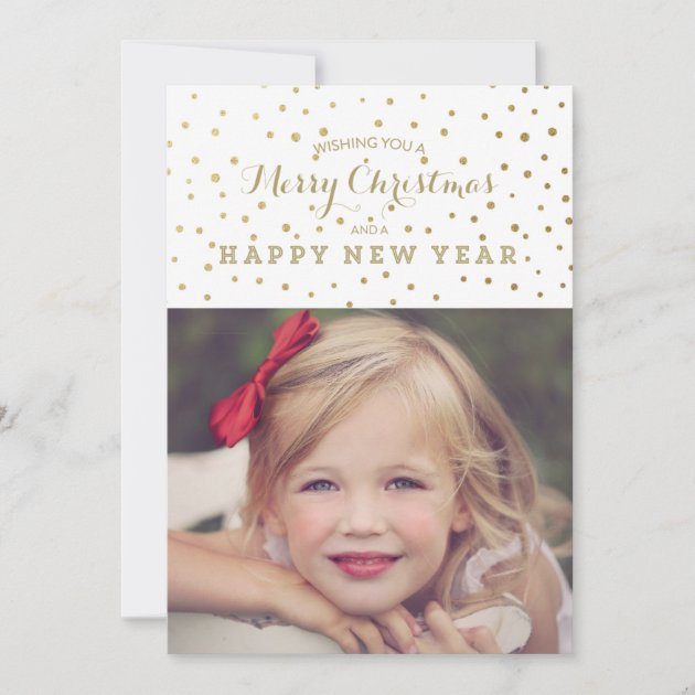Classy Gold Dots Merry Christmas Photo Card (front side)