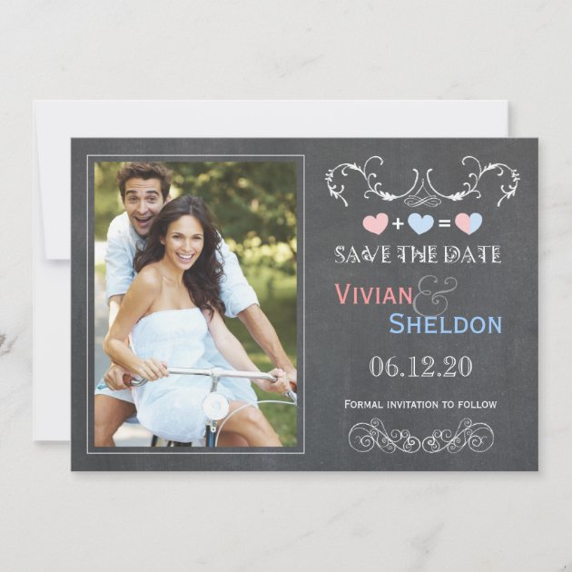Posh Charcoal Gray Chalkboard Photo Save the Date (front side)