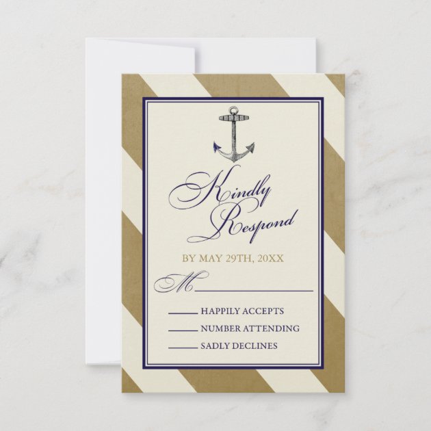 Nautical Navy & Gold Wedding RSVP Cards (front side)