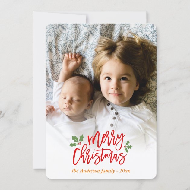 Modern Christmas Berries Snowflake Kids Photo Holiday Card (front side)