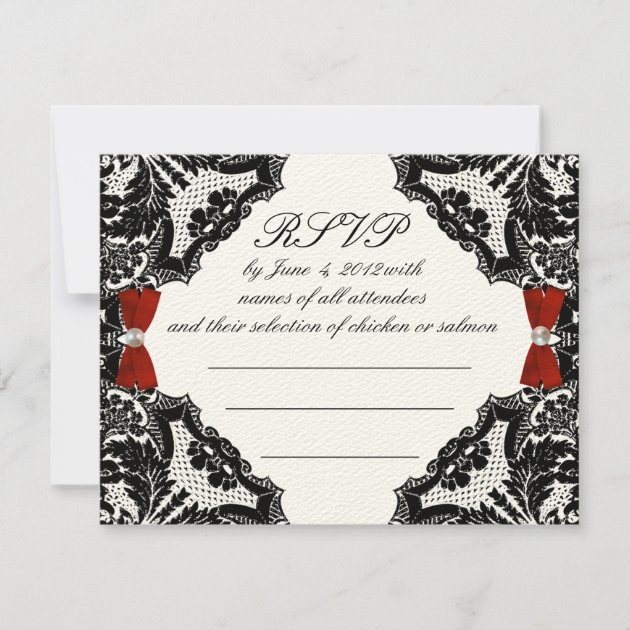 Red, Ivory and Black lace Wedding RSVP