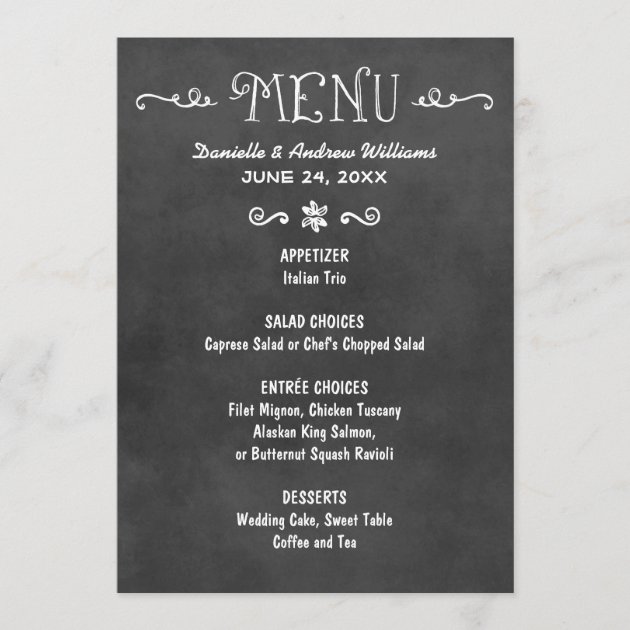 Dinner Menu Card | Black Chalkboard Charm
