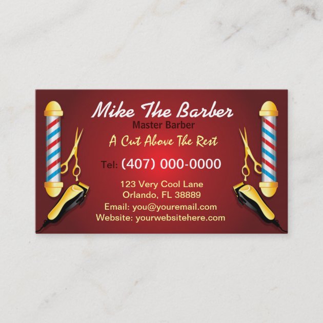 Barbershop (Barber pole and clippers) Business Card (front side)