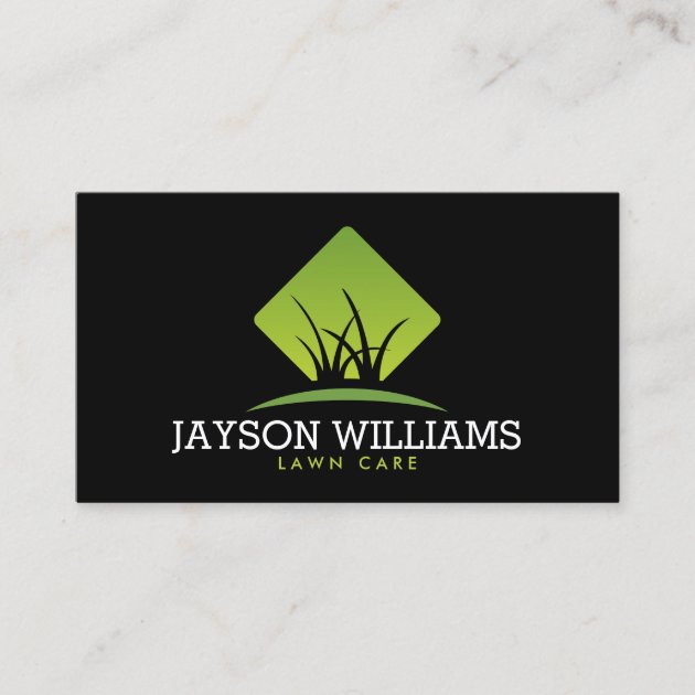 Modern Lawn Care/Landscaping Grass Logo Black Business Card (front side)