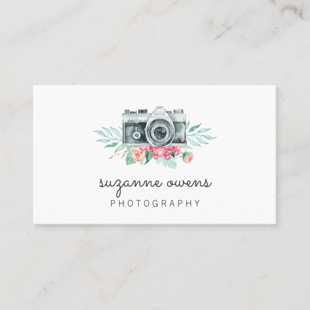 Vintage Watercolor Camera Business Card (front side)