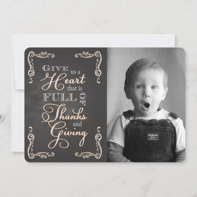 Chalkboard Thanksgiving - Give Us a Heart custom p Holiday Card (front side)