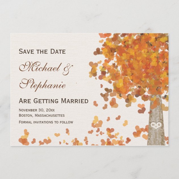 Carved Initials Tree Fall Save the Date Wedding
