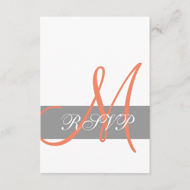 Gray Coral Monogram Wedding RSVP Card