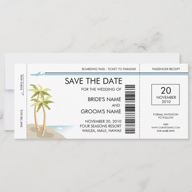Palm Tree Boarding Pass Save the Date Invitations