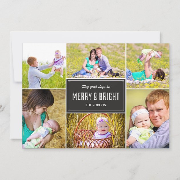 Stylish Collage Holiday Photo Card - Charcoal