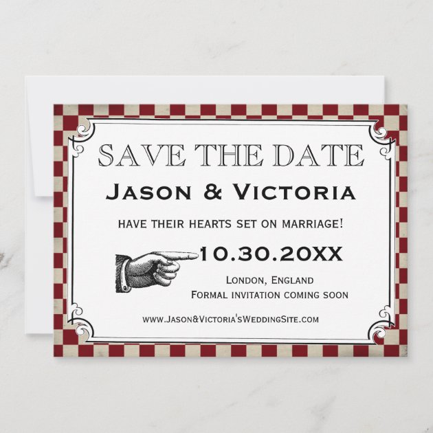 Steampunk Checkerboard Wedding Save the Date Cards