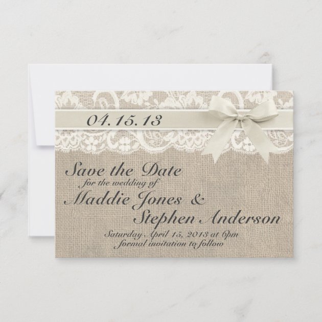 Ivory Lace & Burlap Wedding Save the Date