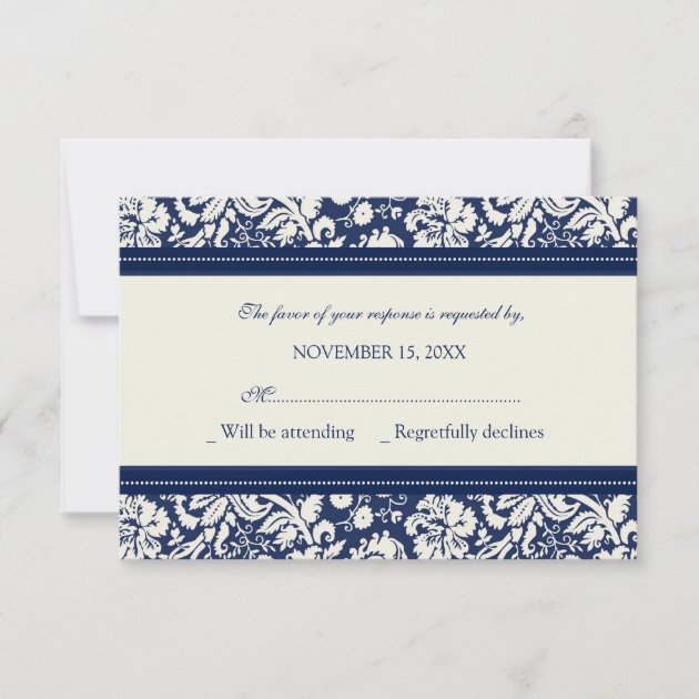 Cream and Blue Pattern RSVP Wedding Card