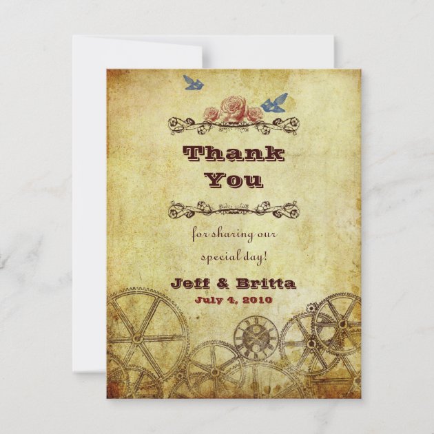 Faux Antique Gold Victorian Steampunk Wedding Thank You Card
