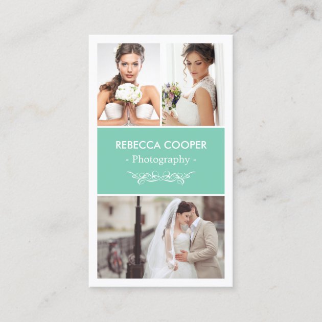 Wedding Photo Collage Elegant Clean Photography Business Card (front side)
