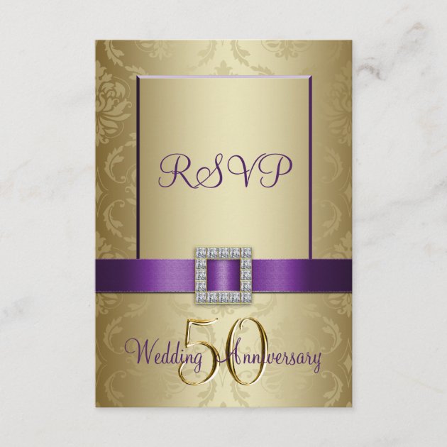 Purple Gold 50th Wedding Anniversary RSVP Card