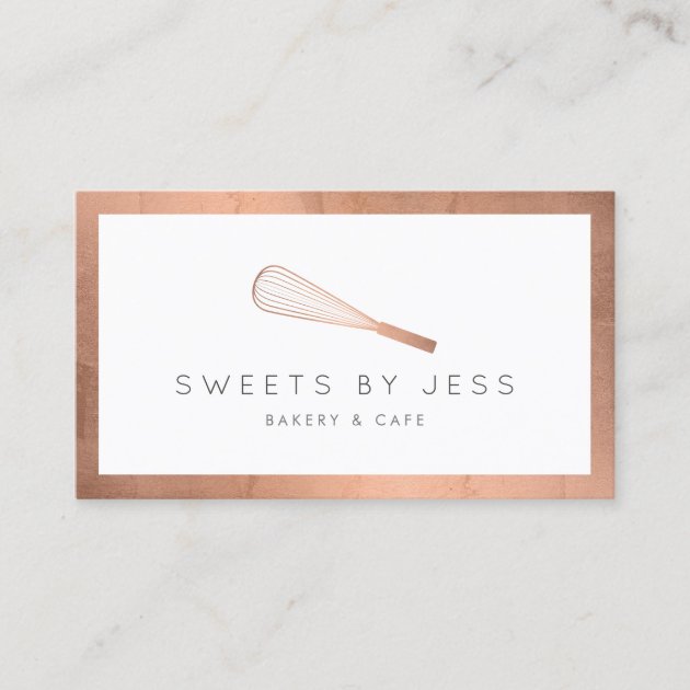 Rose Gold Whisk Bakery Business Card (front side)