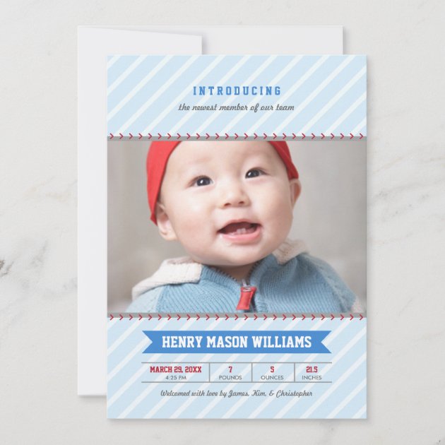 Boy's Photo Birth Announcement Card | Baseball