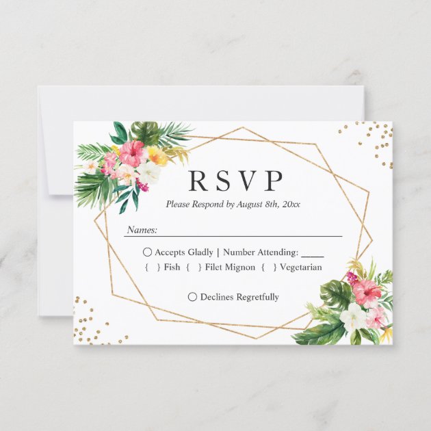 Tropical Floral Leaves Modern Wedding RSVP Reply