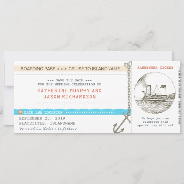 cruise boarding pass save the date design