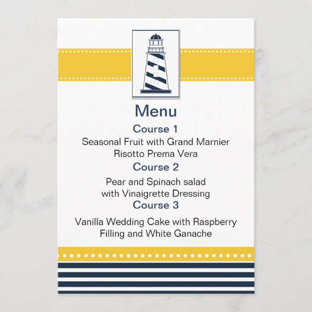 navy stripes,lighthouse, nautical menu cards