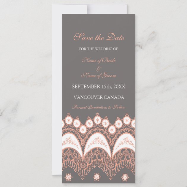 Coral Grey Wedding Save the Date Card