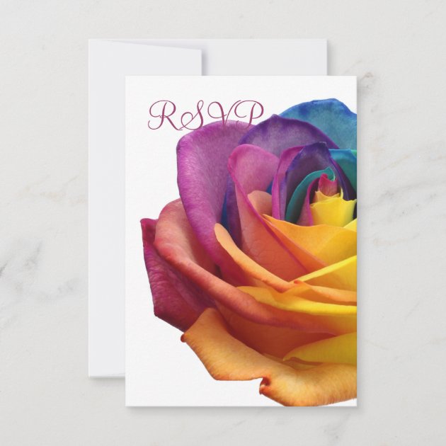 Rainbow Rose White RSVP Card