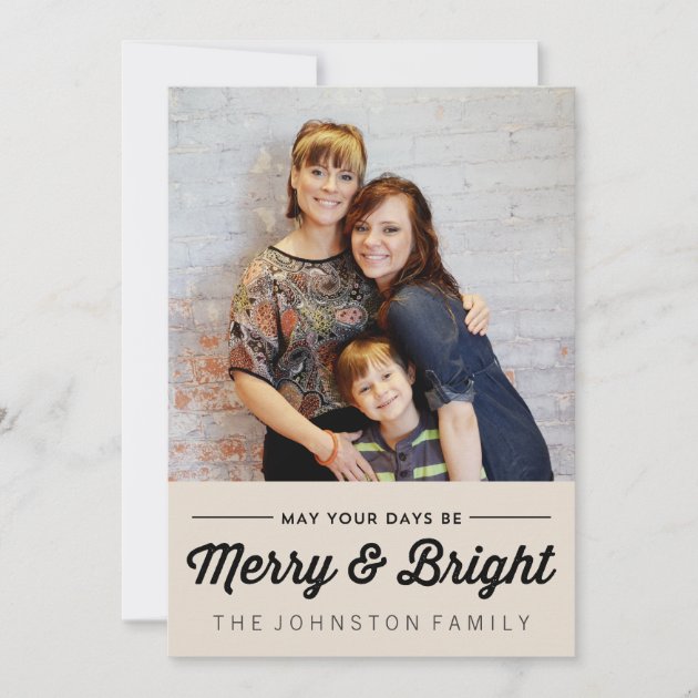 Black Merry & Bright Christmas Photo Flat Cards