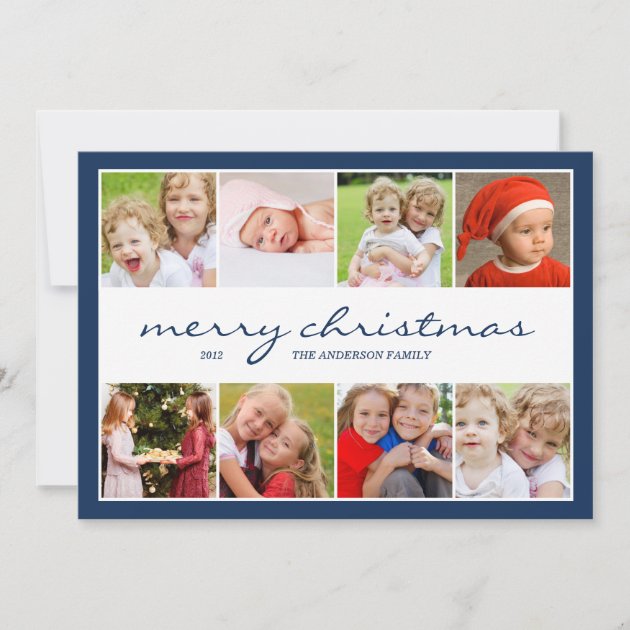 8 Photo Collage Holiday Photocard - Navy (front side)