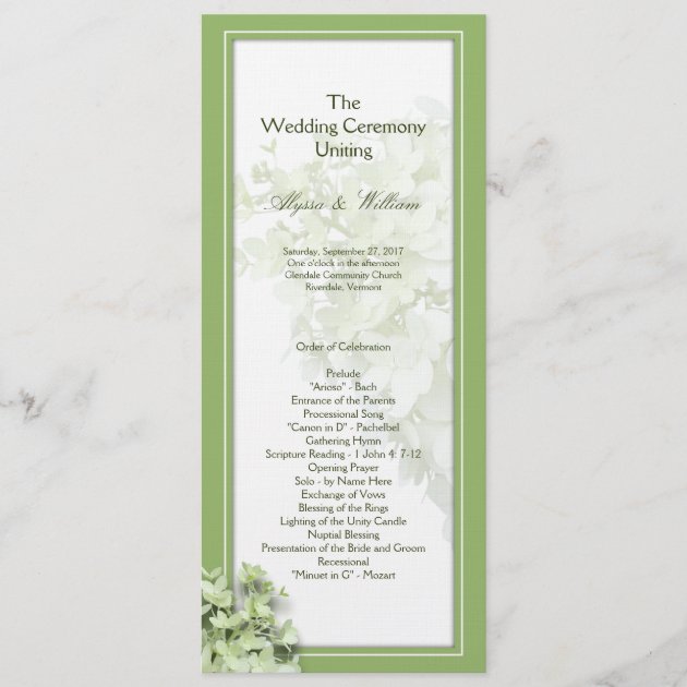 Limelight Tall Hydrangea Wedding Program Template