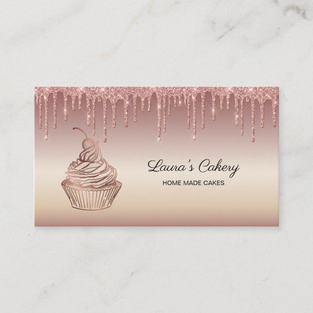 Cakes & Sweets Cupcake Home Bakery Dripping Gold Business Card (front side)