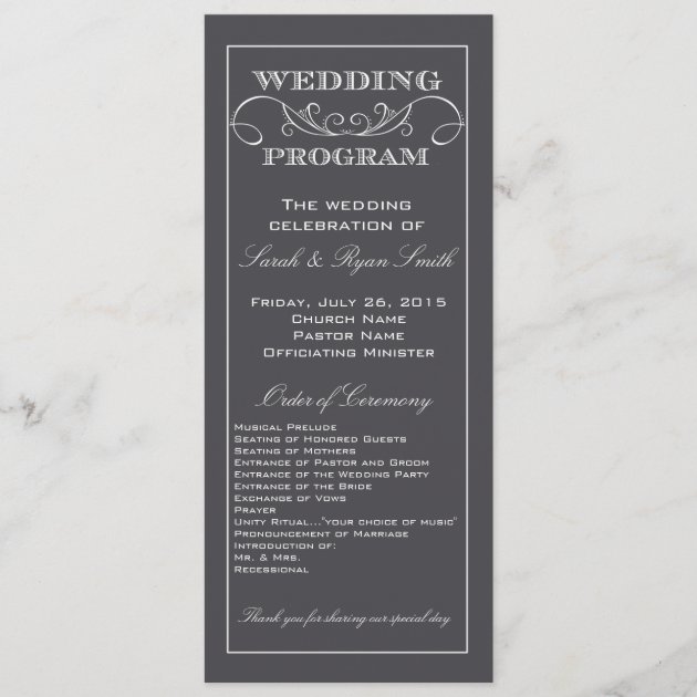 Modern Charcoal Gray Swirl Wedding Program