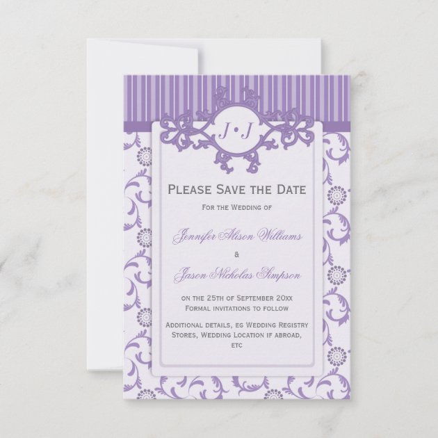 Save the Date in Lavender with Ornate Pattern