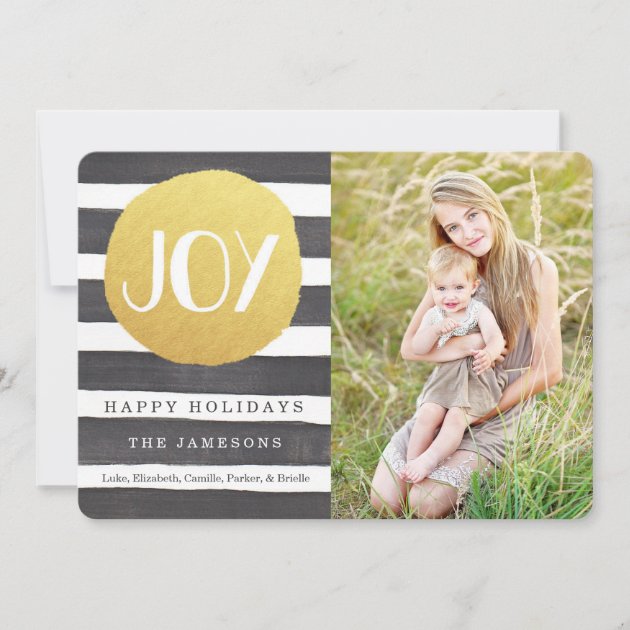 Joyous Stripes Holiday Photo Card (front side)
