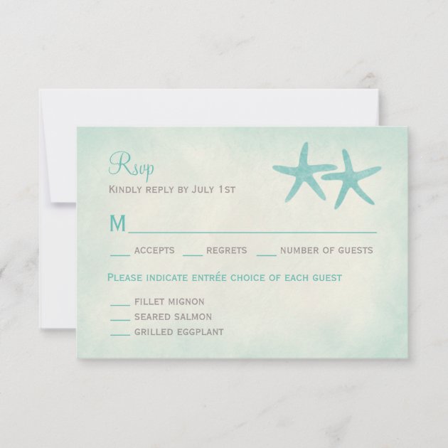 Watercolor Starfish Wedding RSVP/Response Card (front side)