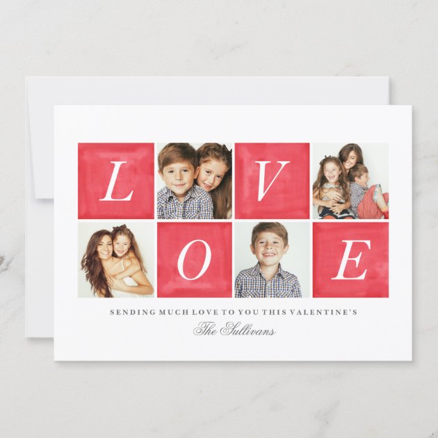 Chic Love 4 Photo Collage Valentine's Day Holiday Card (front side)