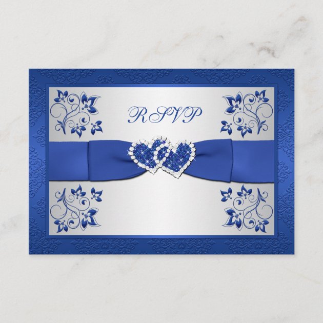 PRINTED RIBBON Blue, Silver Floral Reply Card