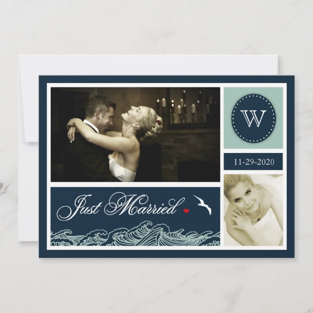 Navy Just Married Nautical Wedding Photo Cards