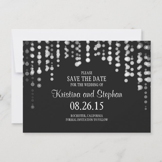 string lights black SAVE THE DATE cards