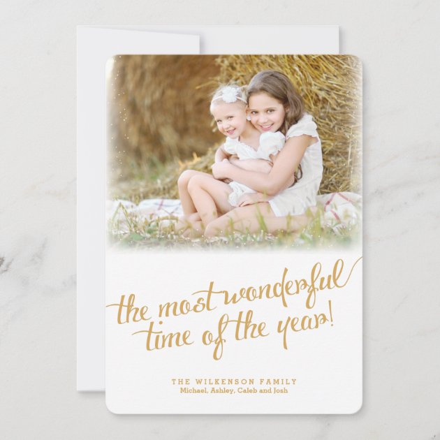 Most Wonderful Time in Gold Christmas Photo Card
