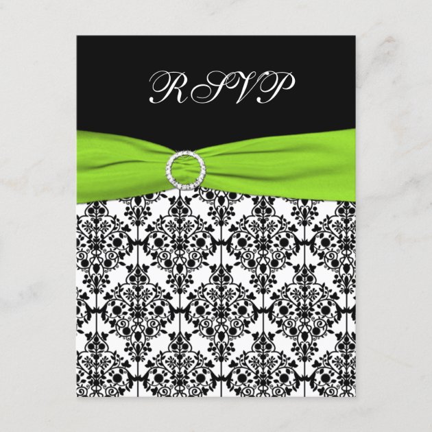 Chartreuse, White, and Black Damask Reply Card