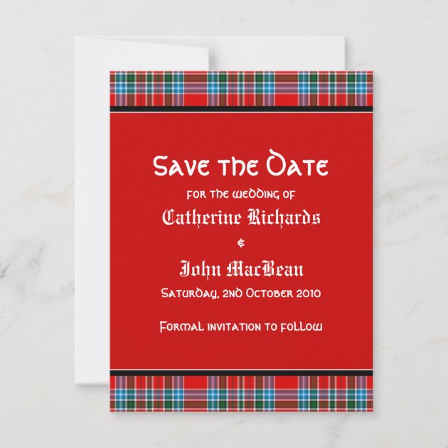 MacBean Ancient Tartan Wedding Save the Date Card